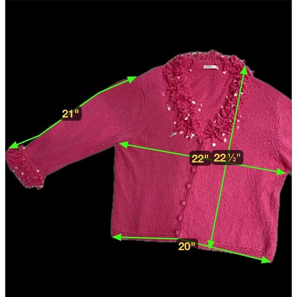 Vtg Cardigan Sweater Pink Fringe Mother Of Pearl Barbiecore Coquette feminine L - Picture 13 of 14